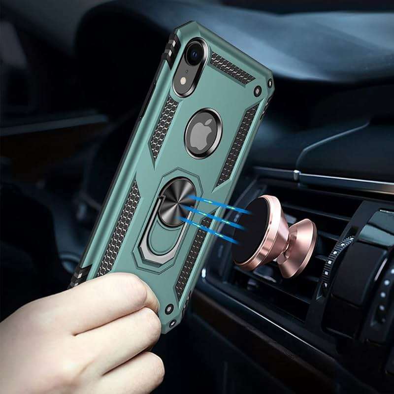 Yiakeng for iPhone XR Case, iPhone XR Phone Case with Screen Protector, Military Grade Protective Cases with Ring for iPhone XR (Dark Green) - Image 5