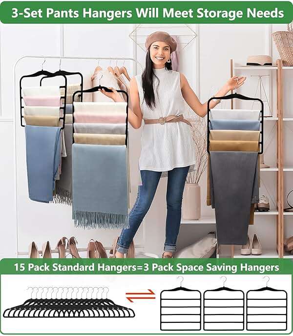 Closet Organizers and Storage,3 Pack Organization and Storage Pants-Hangers-Space-Saving,Velvet Hanger for Dorm Room for College Students Girls Boys Guys Hanging Jean Scarf - Image 5