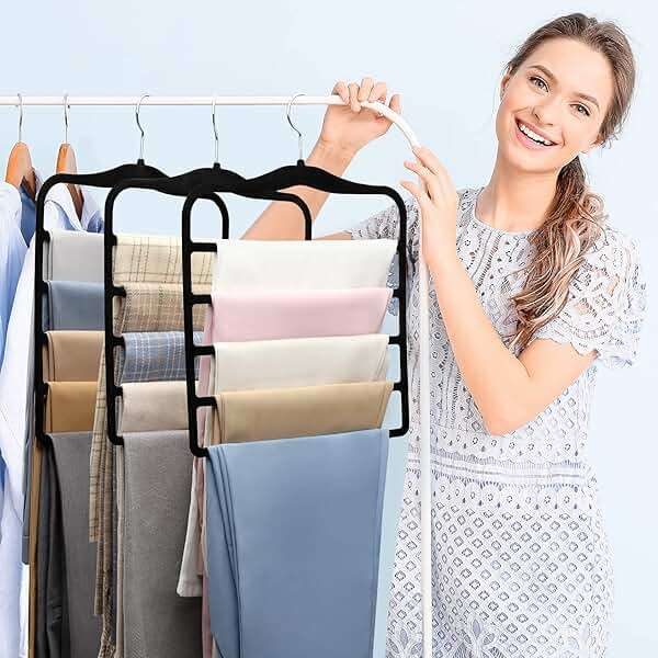 Closet Organizers and Storage,3 Pack Organization and Storage Pants-Hangers-Space-Saving,Velvet Hanger for Dorm Room for College Students Girls Boys Guys Hanging Jean Scarf - Image 8
