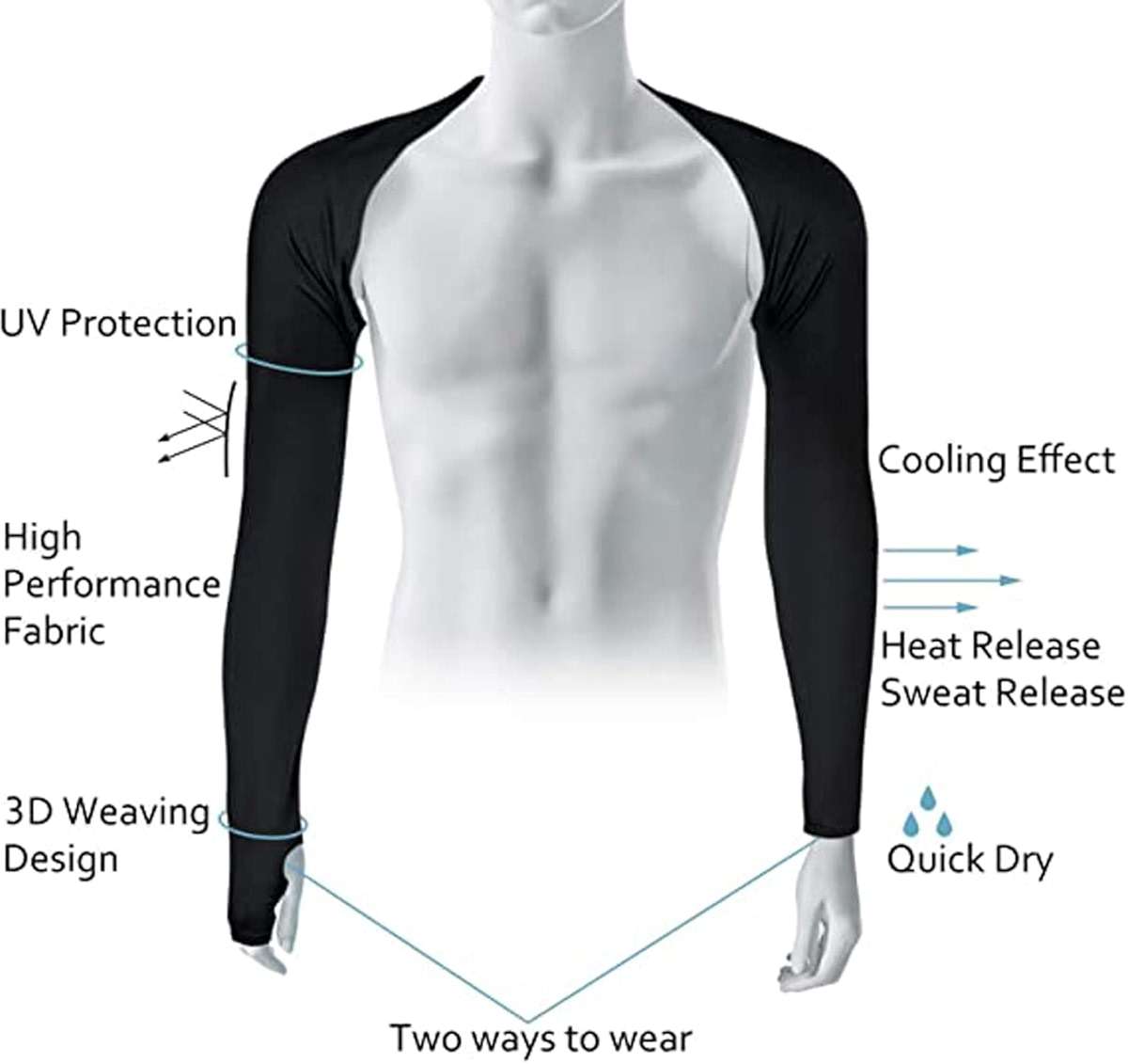 HomTop Cool Shawl Arm Covers 2-Pack Sun Protection with Finger Holes UV Protection Arm Covers for Golf - Image 3