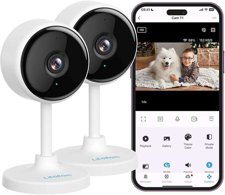 litokam Indoor Cameras for Home Security with Night Vision, Pet Camera with Phone App, WiFi Home Security Camara, Baby Monitor Work with Alexa, Motion Detection, 2 Pack, 2K - Image 1