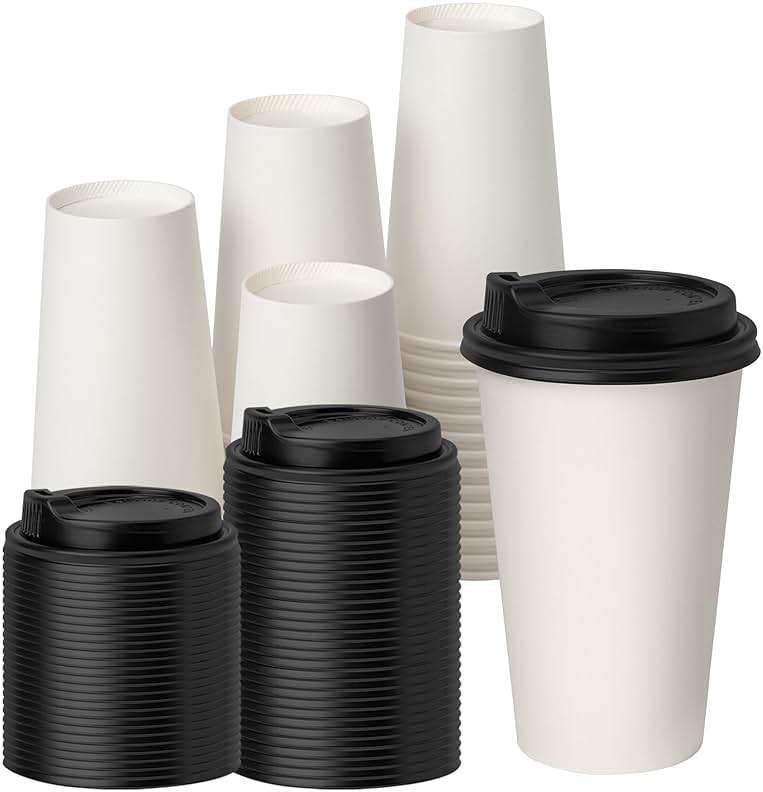 YEEHAW 100 Pack 16 oz Disposable Coffee Cups with Lids, Heat & Leak-proof Paper Cups, to Go Coffee Cups for Hot & Cold Beverage - Image 1
