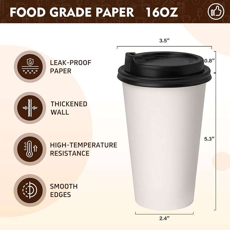 YEEHAW 100 Pack 16 oz Disposable Coffee Cups with Lids, Heat & Leak-proof Paper Cups, to Go Coffee Cups for Hot & Cold Beverage - Image 3