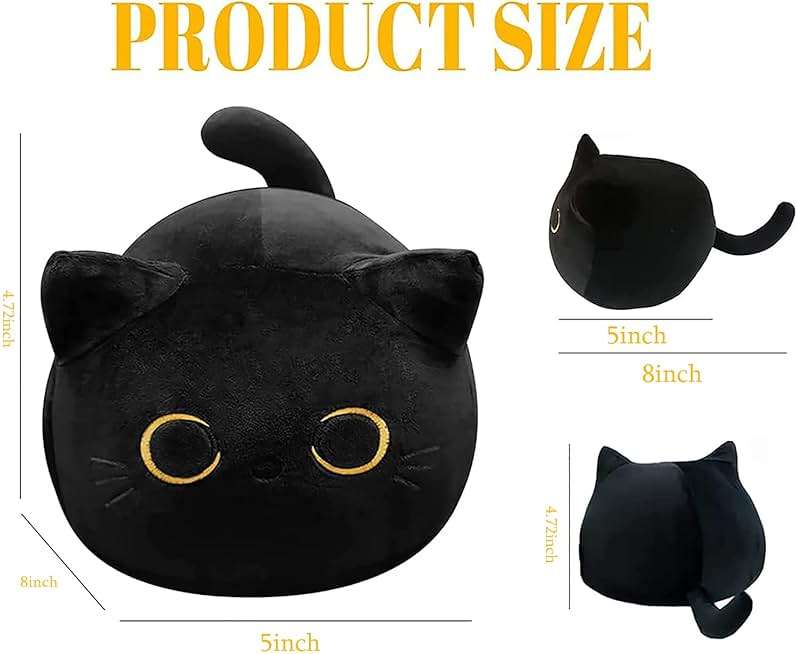 CHNBF Soft Black Cat Plush Toy Pillow - Stuffed Animal for Kids, Boys & Girls Gifts - Image 3