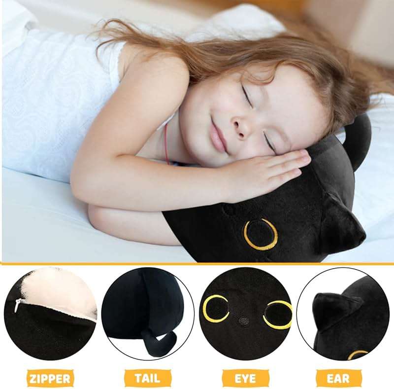 CHNBF Soft Black Cat Plush Toy Pillow - Stuffed Animal for Kids, Boys & Girls Gifts - Image 5