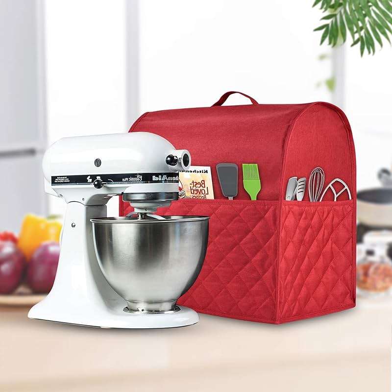 Stand Mixer Dust-proof Cover for KitchenAid Mixer，Multi Pockets for Various Kitchen Appliance Accessories，Water-resistant，Easy Cleaning (Red, Fit for Bowl Lift 5-8 Quart) - Image 2