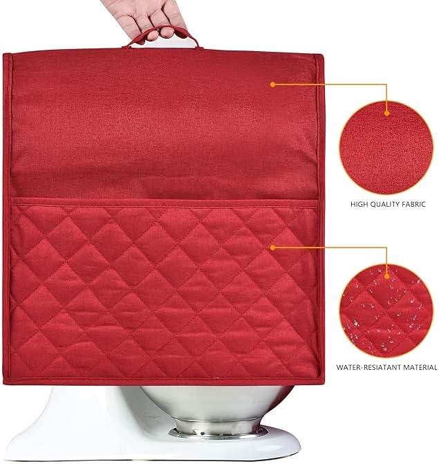 Stand Mixer Dust-proof Cover for KitchenAid Mixer，Multi Pockets for Various Kitchen Appliance Accessories，Water-resistant，Easy Cleaning (Red, Fit for Bowl Lift 5-8 Quart) - Image 4