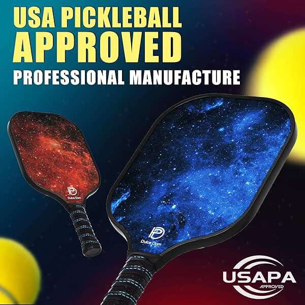 Dulce DOM Pickleball Paddles Set of 2/4 - USAPA Approved, 4 Indoor Outdoor Pickleball Balls, Fiberglass Surface Paddle Racket with Cover Bag, Ideal Training Equipment Gift for Men & Women - Image 2