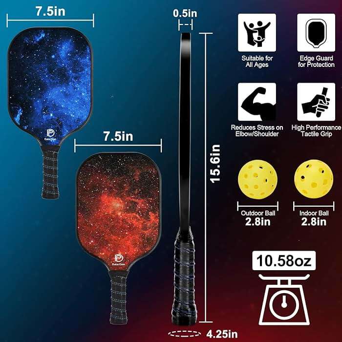 Dulce DOM Pickleball Paddles Set of 2/4 - USAPA Approved, 4 Indoor Outdoor Pickleball Balls, Fiberglass Surface Paddle Racket with Cover Bag, Ideal Training Equipment Gift for Men & Women - Image 4