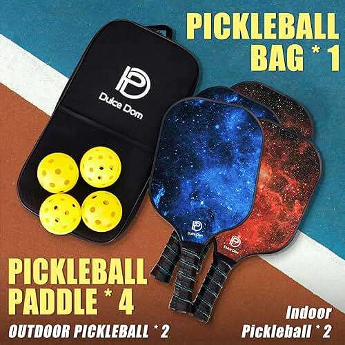 Dulce DOM Pickleball Paddles Set of 2/4 - USAPA Approved, 4 Indoor Outdoor Pickleball Balls, Fiberglass Surface Paddle Racket with Cover Bag, Ideal Training Equipment Gift for Men & Women - Image 6