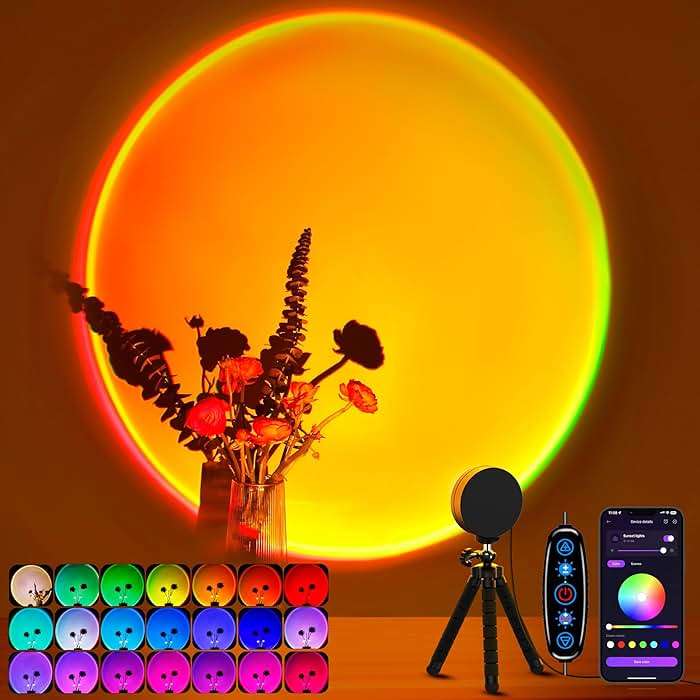 XEBKOR Sunset Lamp Projector Multicolor Changing LED Projection Lamp,Switch Button and APP Control 360 Degree Rotation Sunlight Lamp for Bedroom, Photography, Party, Tiktok Live, Room Decor - Image 1