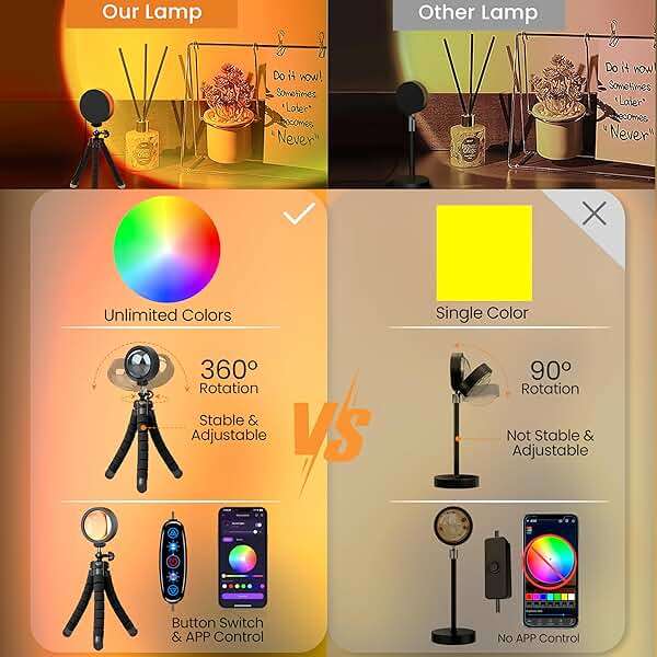 XEBKOR Sunset Lamp Projector Multicolor Changing LED Projection Lamp,Switch Button and APP Control 360 Degree Rotation Sunlight Lamp for Bedroom, Photography, Party, Tiktok Live, Room Decor - Image 2