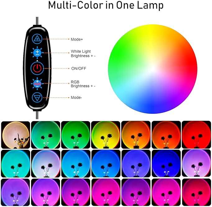 XEBKOR Sunset Lamp Projector Multicolor Changing LED Projection Lamp,Switch Button and APP Control 360 Degree Rotation Sunlight Lamp for Bedroom, Photography, Party, Tiktok Live, Room Decor - Image 3