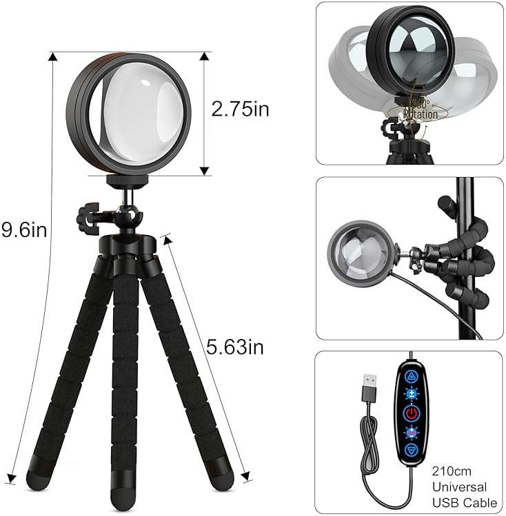 XEBKOR Sunset Lamp Projector Multicolor Changing LED Projection Lamp,Switch Button and APP Control 360 Degree Rotation Sunlight Lamp for Bedroom, Photography, Party, Tiktok Live, Room Decor - Image 5