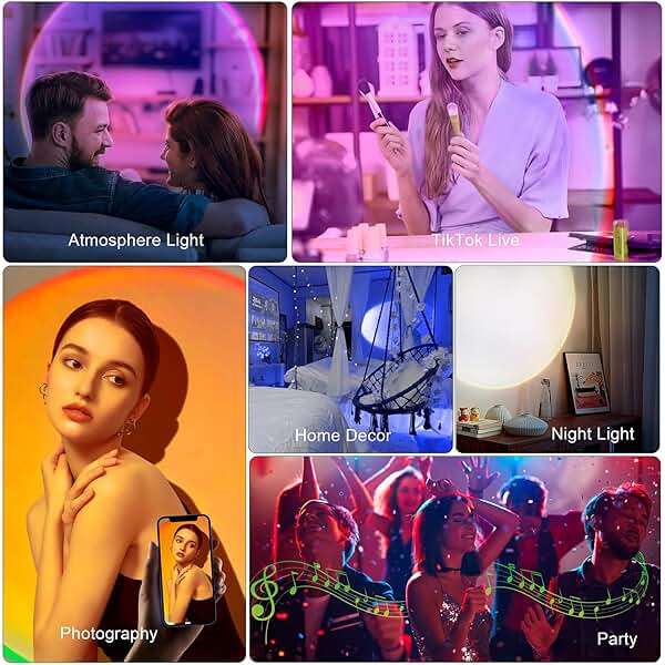 XEBKOR Sunset Lamp Projector Multicolor Changing LED Projection Lamp,Switch Button and APP Control 360 Degree Rotation Sunlight Lamp for Bedroom, Photography, Party, Tiktok Live, Room Decor - Image 6