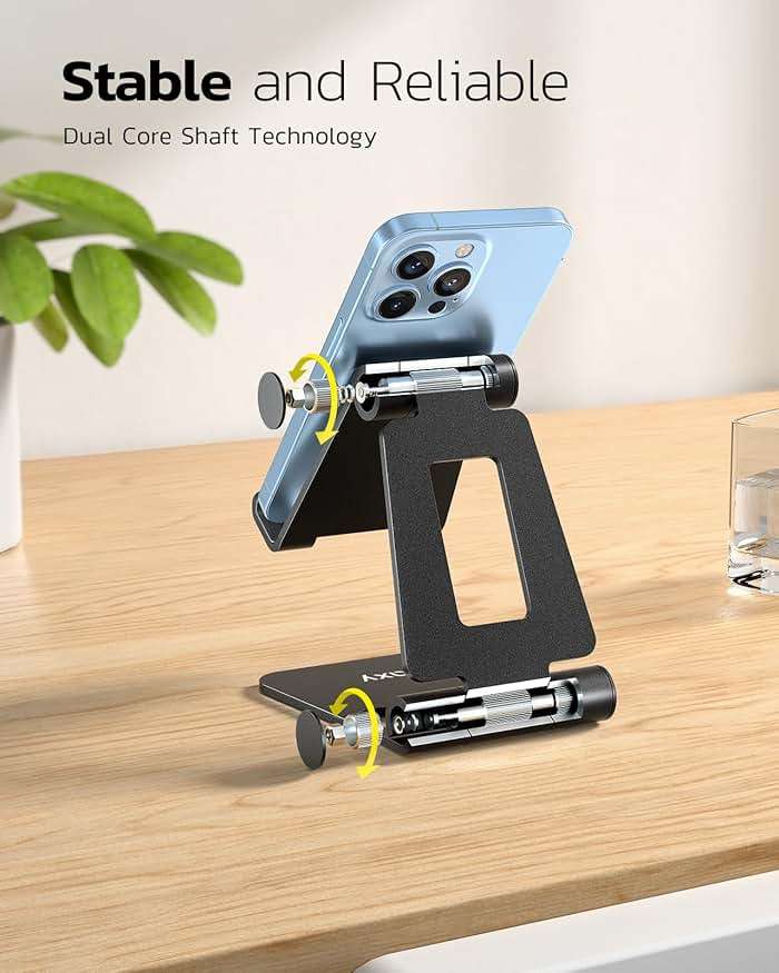 Nulaxy 2 Pack Fully Aluminum Dual Folding Cell Phone Stand, Adjustable Foldable Desktop Phone Holder for Desk Compatible with iPhone 17 16 15 14 13 12 11 Pro Max Xs Xr X 8, All Phones, Black & Silver - Image 4