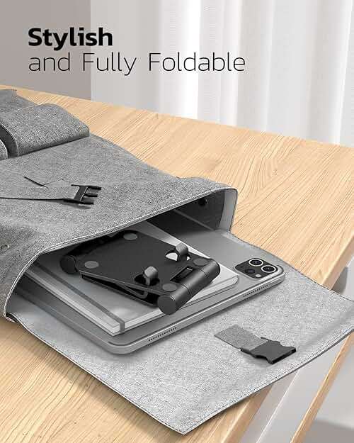 Nulaxy 2 Pack Fully Aluminum Dual Folding Cell Phone Stand, Adjustable Foldable Desktop Phone Holder for Desk Compatible with iPhone 17 16 15 14 13 12 11 Pro Max Xs Xr X 8, All Phones, Black & Silver - Image 5