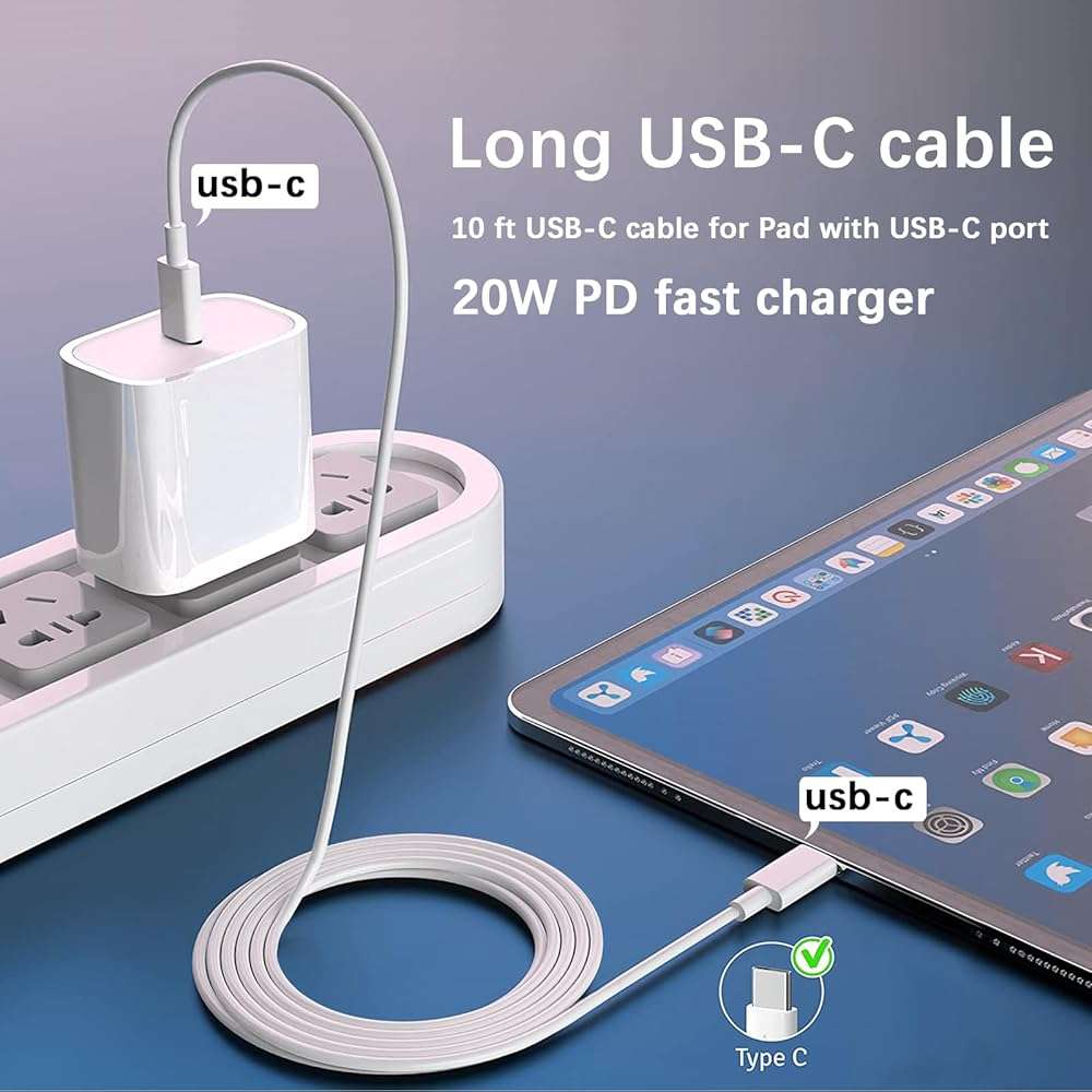 GKW iPad Charger Fast Charging, 10ft USB-C Cable & 20W USB C Charger Block 2-Pack for Apple iPad A16 11th 10th, Pro 13 12.9 11, Air, Mini A17 Pro, iPhone 17 16 15 Series, White - Image 8