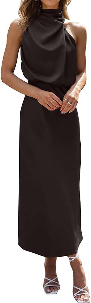 BTFBM Cocktail Dresses for Women Sleeveless Mock Neck Keyhole High Waist Maxi Wedding Guest Dress Spring Clothes 2026 - Image 1