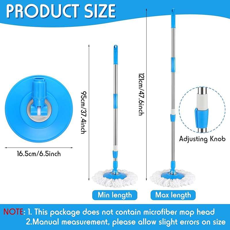 Spin Mop Replacement Handle 360 Degree Spin Mop Pole Handle Replacement Rotating Telescopic Stick for Head Replace Spinning Household Cleaning Accessories for Home(Cute Blue) - Image 2