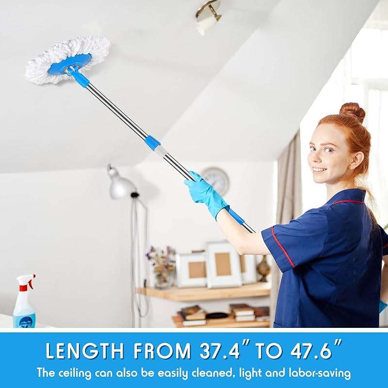 Spin Mop Replacement Handle 360 Degree Spin Mop Pole Handle Replacement Rotating Telescopic Stick for Head Replace Spinning Household Cleaning Accessories for Home(Cute Blue) - Image 5