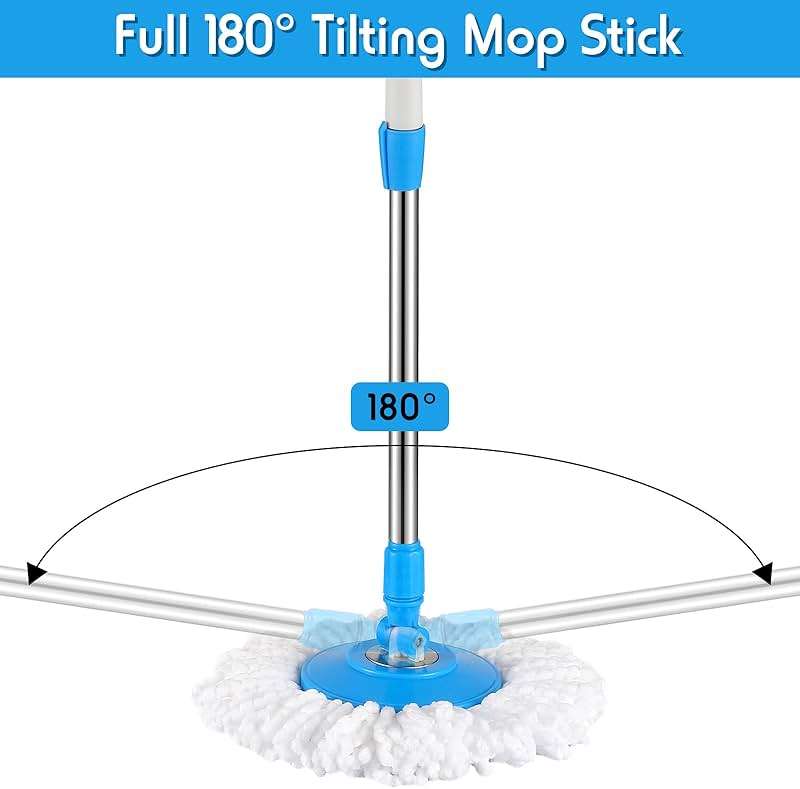 Spin Mop Replacement Handle 360 Degree Spin Mop Pole Handle Replacement Rotating Telescopic Stick for Head Replace Spinning Household Cleaning Accessories for Home(Cute Blue) - Image 6