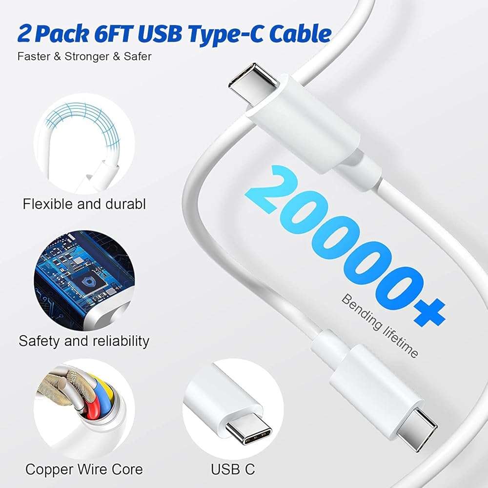 Fast iPad Charger,iPad Charger Fast Charging 2Pack Wall Chargers Plug Adapter Type C USB C to C Cable Cord 6ft for iPad Pro 12.9,iPad Pro 11/13inch(M4),iPad Air 5th/4th,iPad mini 6/7,iPad 10/11th(A16) - Image 4
