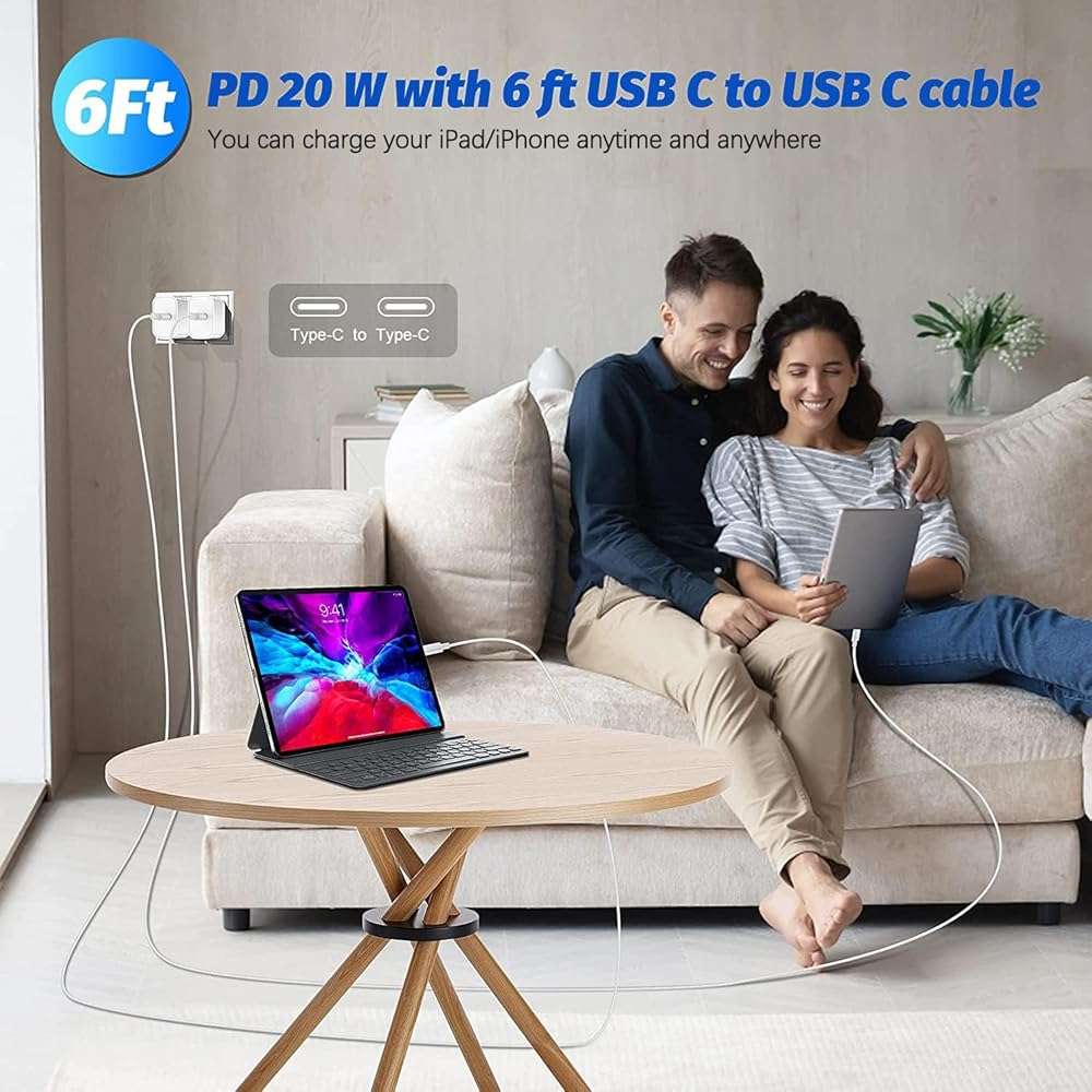 Fast iPad Charger,iPad Charger Fast Charging 2Pack Wall Chargers Plug Adapter Type C USB C to C Cable Cord 6ft for iPad Pro 12.9,iPad Pro 11/13inch(M4),iPad Air 5th/4th,iPad mini 6/7,iPad 10/11th(A16) - Image 7