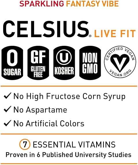 CELSIUS FANTASY VIBE Sparkling Mandarin Marshmallow, Sugar Free Energy Drink, 12 Fl Oz (Pack of 12) - Image 4