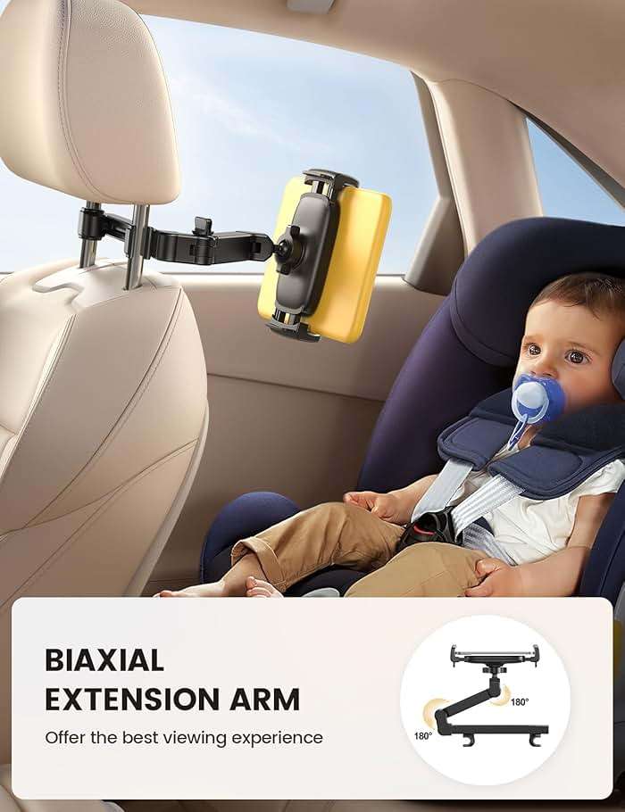 Lamicall Car Headrest Tablet Holder - [3 in 1 Extension Arm] Adjustable Tablet Car Mount for Back Seat, Gifts Road Trip Essentials for Kids, for 4.7-11" Devices, iPad Pro Air Mini, Galaxy, Fire HD - Image 2