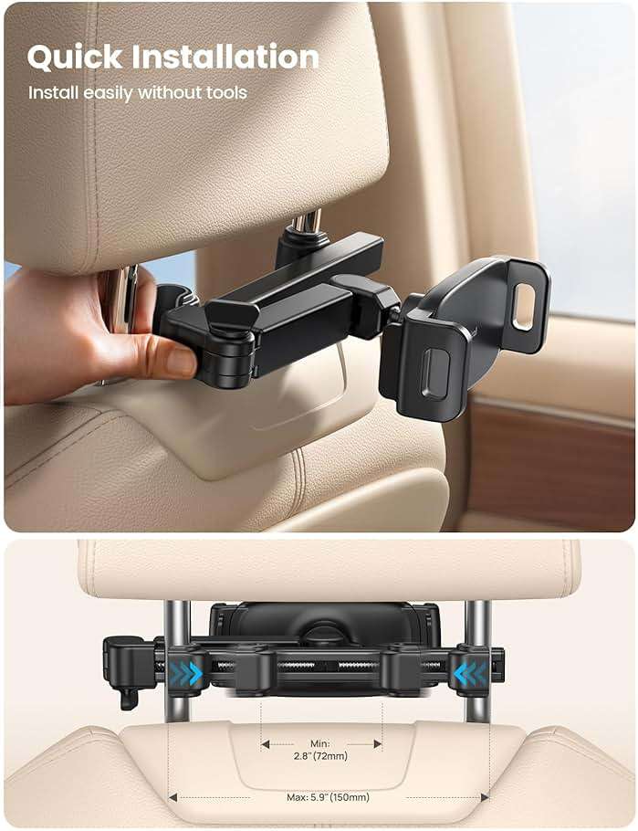 Lamicall Car Headrest Tablet Holder - [3 in 1 Extension Arm] Adjustable Tablet Car Mount for Back Seat, Gifts Road Trip Essentials for Kids, for 4.7-11" Devices, iPad Pro Air Mini, Galaxy, Fire HD - Image 6