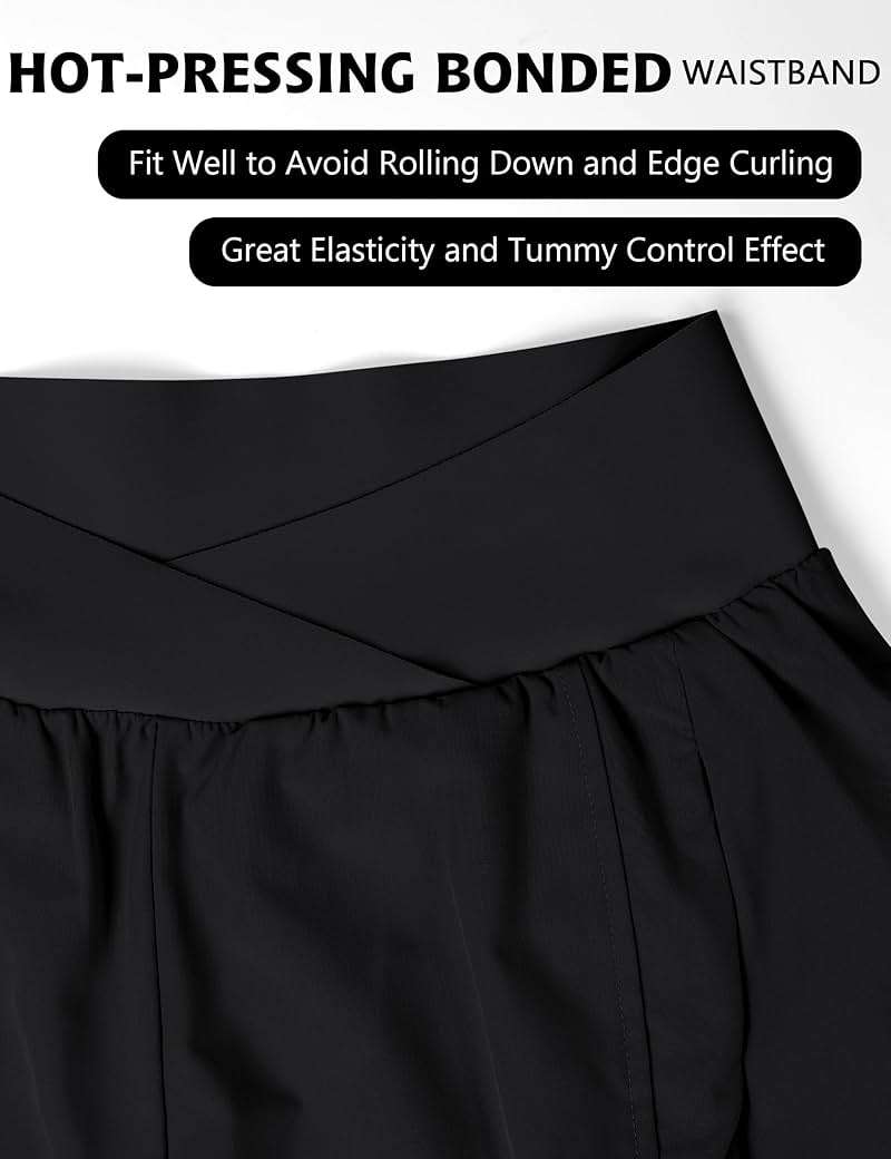 Blooming Jelly Women's Workout Shorts Athletic Running Shorts Crossover High Waisted Gym Shorts with Zipper Pockets - Image 3