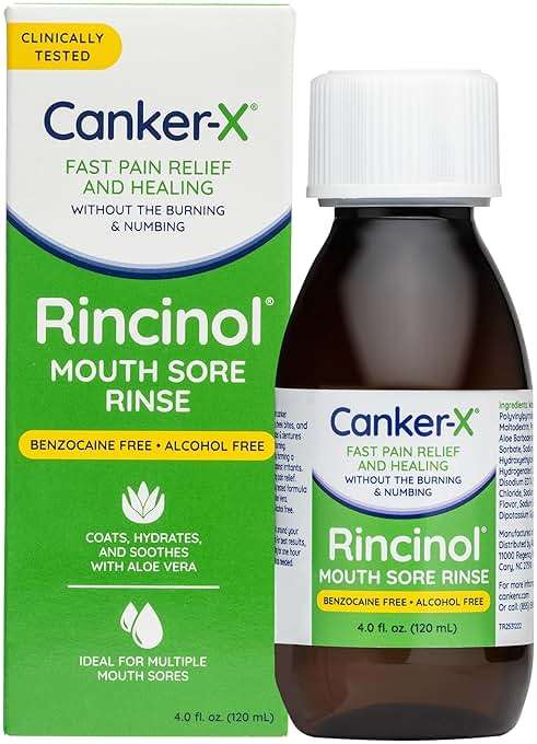 Canker-X Rincinol Oral Rinse Mouthwash, Quick Pain Relief from Canker Sores, Mouth Burns & More, Benzocaine Free & Alcohol Free Mouthwash, Adults & Kids 6+ Years, 4.0 Fl. Oz. - Image 1