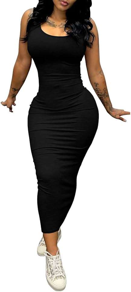 PINSV Women's Sexy Bodycon Tank Dress Basic Sleeveless Long Maxi Dresses Party Club Beach Sundresses - Image 2