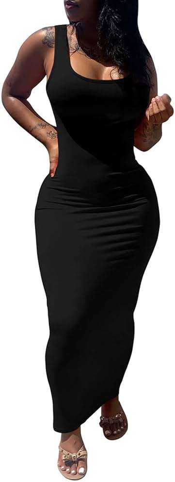 PINSV Women's Sexy Bodycon Tank Dress Basic Sleeveless Long Maxi Dresses Party Club Beach Sundresses - Image 3