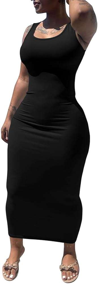 PINSV Women's Sexy Bodycon Tank Dress Basic Sleeveless Long Maxi Dresses Party Club Beach Sundresses - Image 4