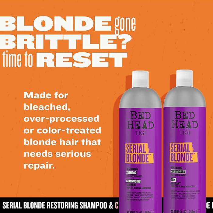 TIGI Bed Head Serial Blonde Restoring Shampoo & Conditioner Set for Damaged Blonde Hair, Hydrolyzed Keratin, 25.36 fl oz, 2 Pack - Image 4