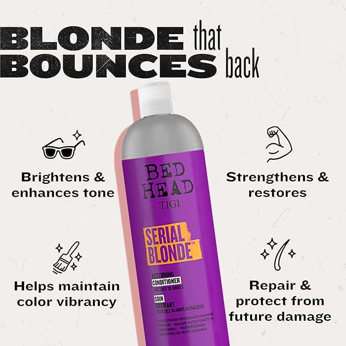 TIGI Bed Head Serial Blonde Restoring Shampoo & Conditioner Set for Damaged Blonde Hair, Hydrolyzed Keratin, 25.36 fl oz, 2 Pack - Image 5