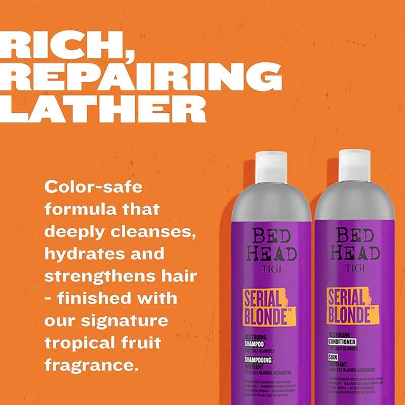 TIGI Bed Head Serial Blonde Restoring Shampoo & Conditioner Set for Damaged Blonde Hair, Hydrolyzed Keratin, 25.36 fl oz, 2 Pack - Image 7