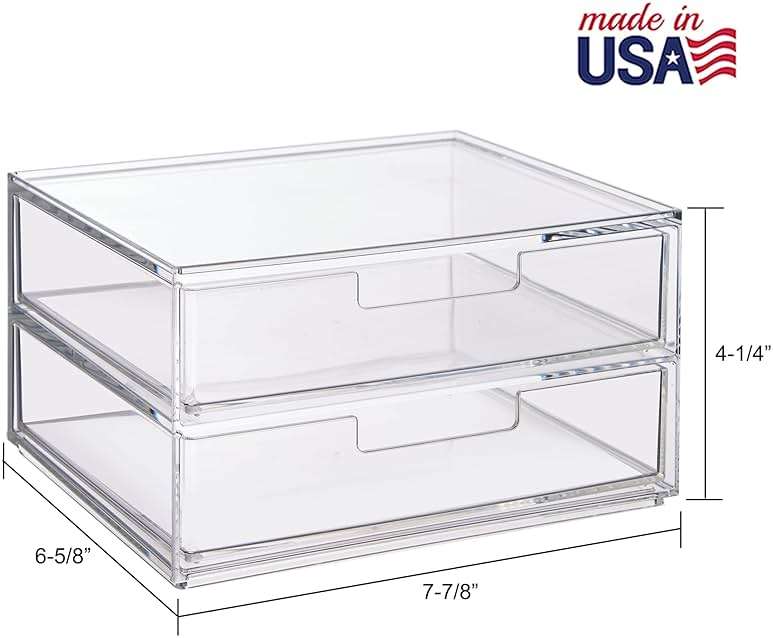 STORi Stackable Desk Drawer Organizer, Clear Pen Pencil Makeup Brush Holder for Desktops and Vanities, 4 Wide Drawers (Made in USA) - Image 3
