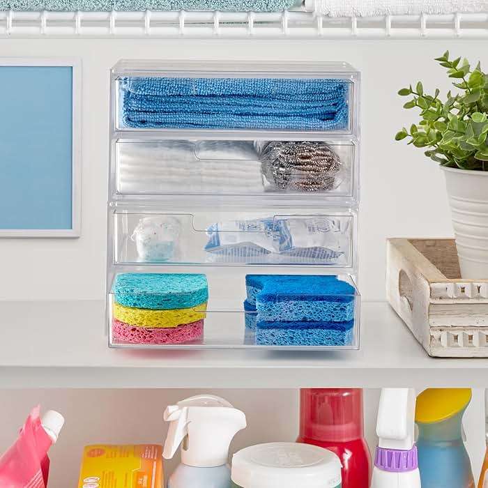 STORi Stackable Desk Drawer Organizer, Clear Pen Pencil Makeup Brush Holder for Desktops and Vanities, 4 Wide Drawers (Made in USA) - Image 6