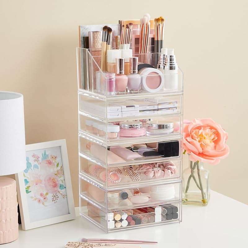 STORi Stackable Desk Drawer Organizer, Clear Pen Pencil Makeup Brush Holder for Desktops and Vanities, 4 Wide Drawers (Made in USA) - Image 7