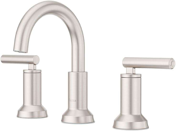 Pfister Capistrano Widespread Bathroom Sink Faucet 2 Handle 3 Hole Brushed Nickel Vanity Faucet with Push & Seal Drain TiteSeal Mount NSF Certified Bath Fixture LF049CSOGS - Image 1