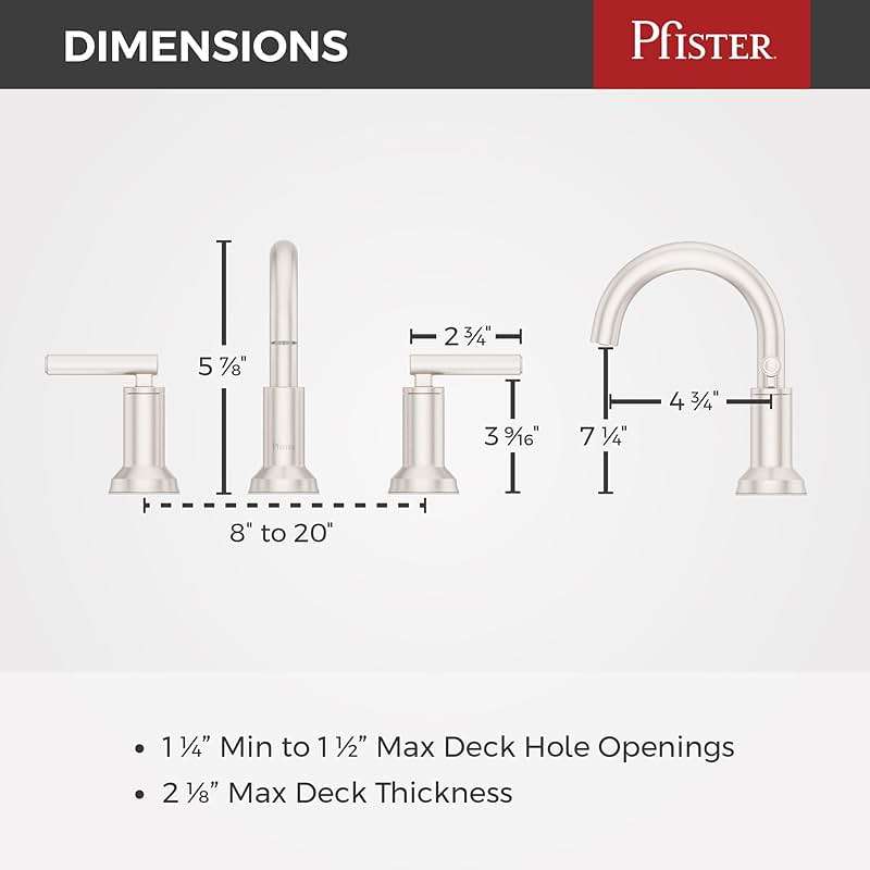 Pfister Capistrano Widespread Bathroom Sink Faucet 2 Handle 3 Hole Brushed Nickel Vanity Faucet with Push & Seal Drain TiteSeal Mount NSF Certified Bath Fixture LF049CSOGS - Image 4