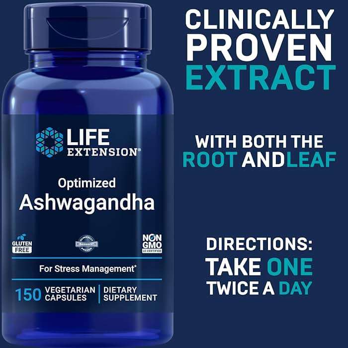 Life Extension Optimized Ashwagandha, 150 Veg Caps - Non-GMO, Gluten Free, Vegetarian Capsules - Image 4
