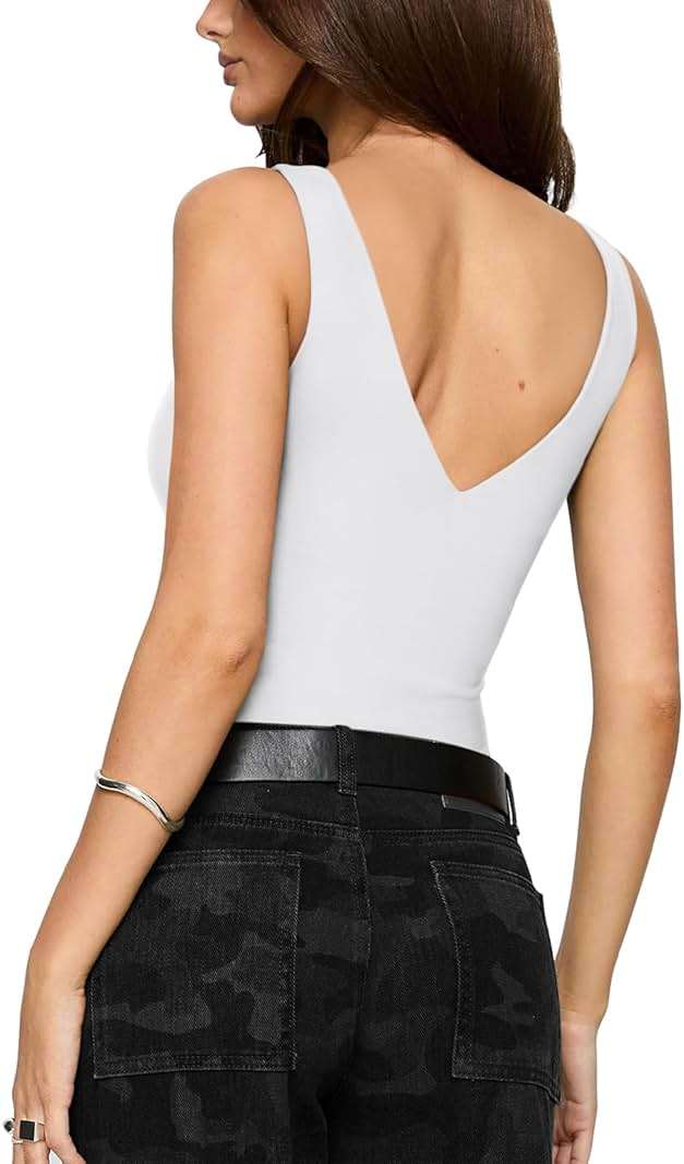 REORIA Butsmooth® Women’s Basic Sexy Plunge Deep V Neck Sleeveless V Backless Going Out Tank Bodysuits Tops - Image 2