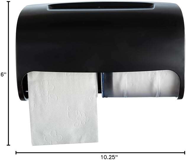 Commercial Toilet Paper Dispenser Wall Mount, Double (2 Roll) Locking Toilet Paper Holder (Black), Compact Two Roll, Side by Side Design Tissue Paper Dispenser (Dispensador de Papel Higienico Doble) - Image 2