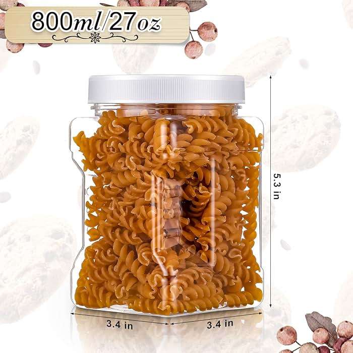 Gerrii 12 Pcs 27 Oz Plastic Storage Jars with Lids, Clear Wide Mouth Square Plastic mason Containers, Paint Storage Containers with Easy Grip Handles, Reusable Wide Mouth Canisters - Image 3