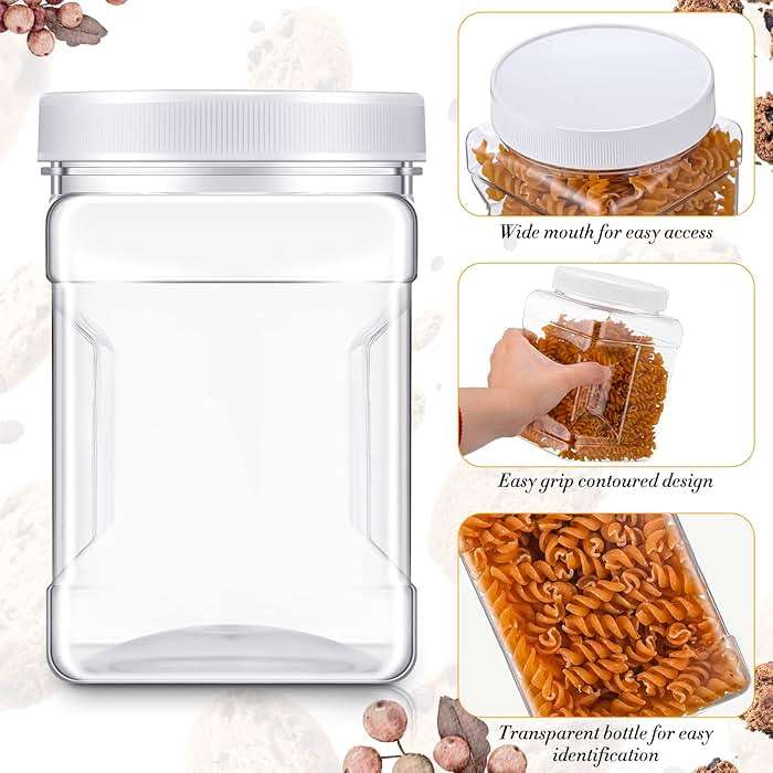 Gerrii 12 Pcs 27 Oz Plastic Storage Jars with Lids, Clear Wide Mouth Square Plastic mason Containers, Paint Storage Containers with Easy Grip Handles, Reusable Wide Mouth Canisters - Image 4