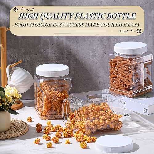 Gerrii 12 Pcs 27 Oz Plastic Storage Jars with Lids, Clear Wide Mouth Square Plastic mason Containers, Paint Storage Containers with Easy Grip Handles, Reusable Wide Mouth Canisters - Image 6